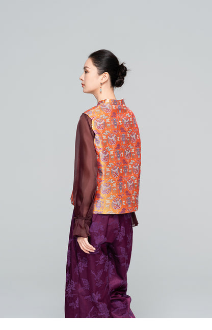 Elegant New Chinese Style Jacquard Sleeveless Vest for Women