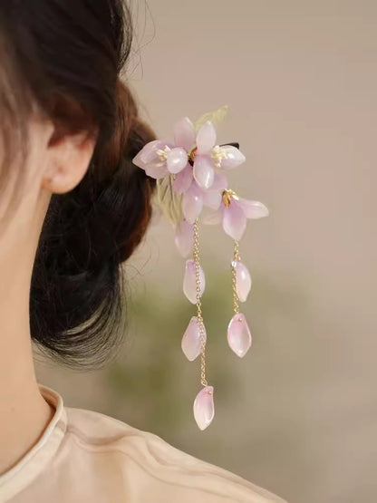 New Chinese Style Begonia Flower Hairpin Cheongsam Fairy Tassel Wooden Hairpin