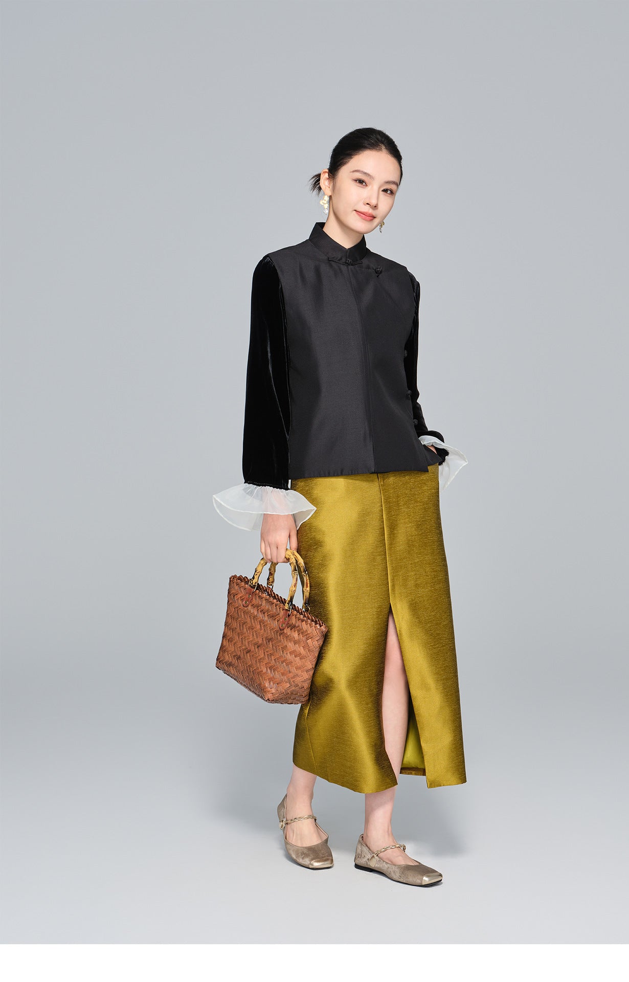 Stylish Black Stand Collar Tank Top