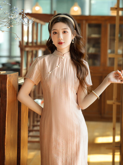 Elegant Pink Cheongsam – New Chinese Style High-End Dress