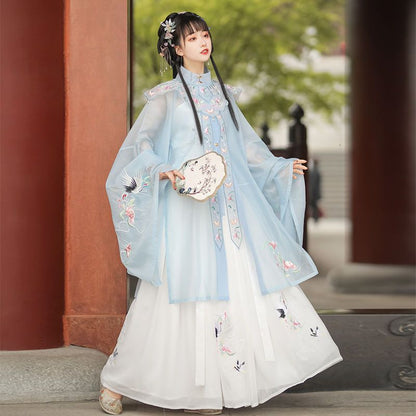 Elegant Hanfu Set — Princess Costume with Cloud Shoulders & Stand Collar