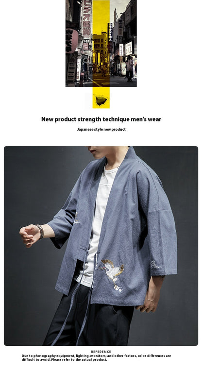 Mens Chinese Hanfu Taoist Robe Retro Kimono Jacket Trendy Top