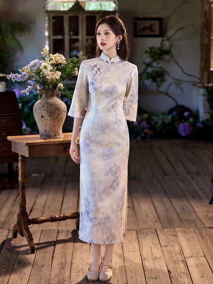 High-End Daily Wear Qipao – Exquisite Satin Autumn Dress