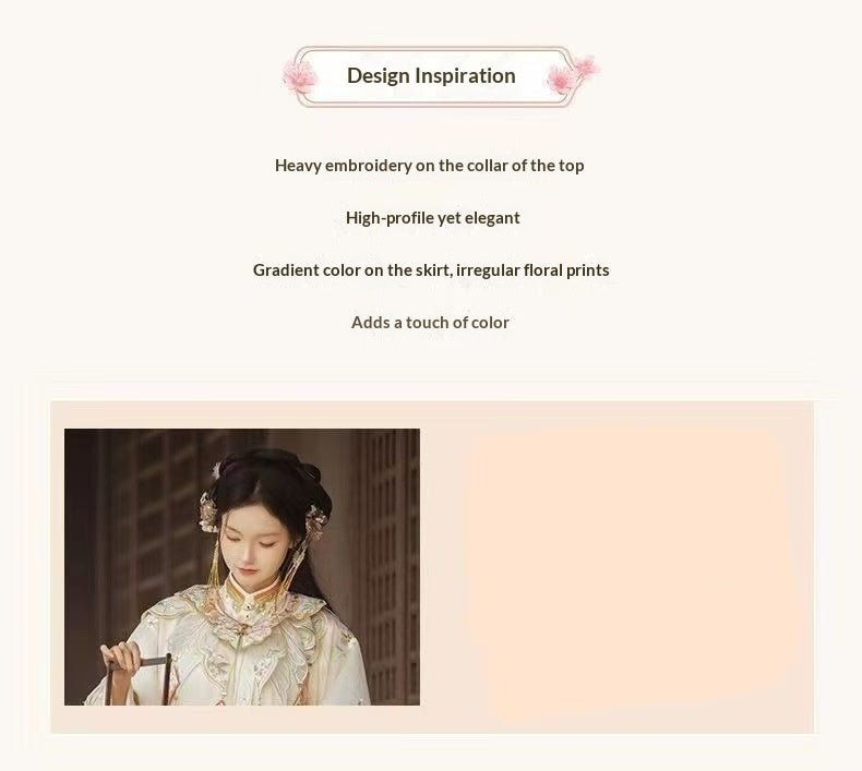 Women Ming Dynasty Hanfu Set Heavy Embroidery Cloud Shoulder Stand Collar Horse Face Skirt