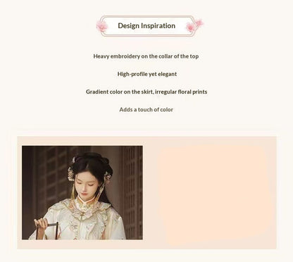 Women Ming Dynasty Hanfu Set Heavy Embroidery Cloud Shoulder Stand Collar Horse Face Skirt