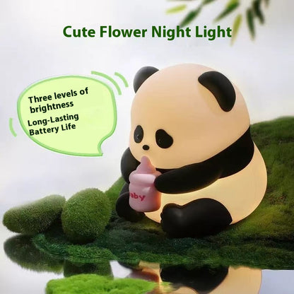 Panda Baby Bottle Night Light Silicone Rechargeable Bedside Lamp
