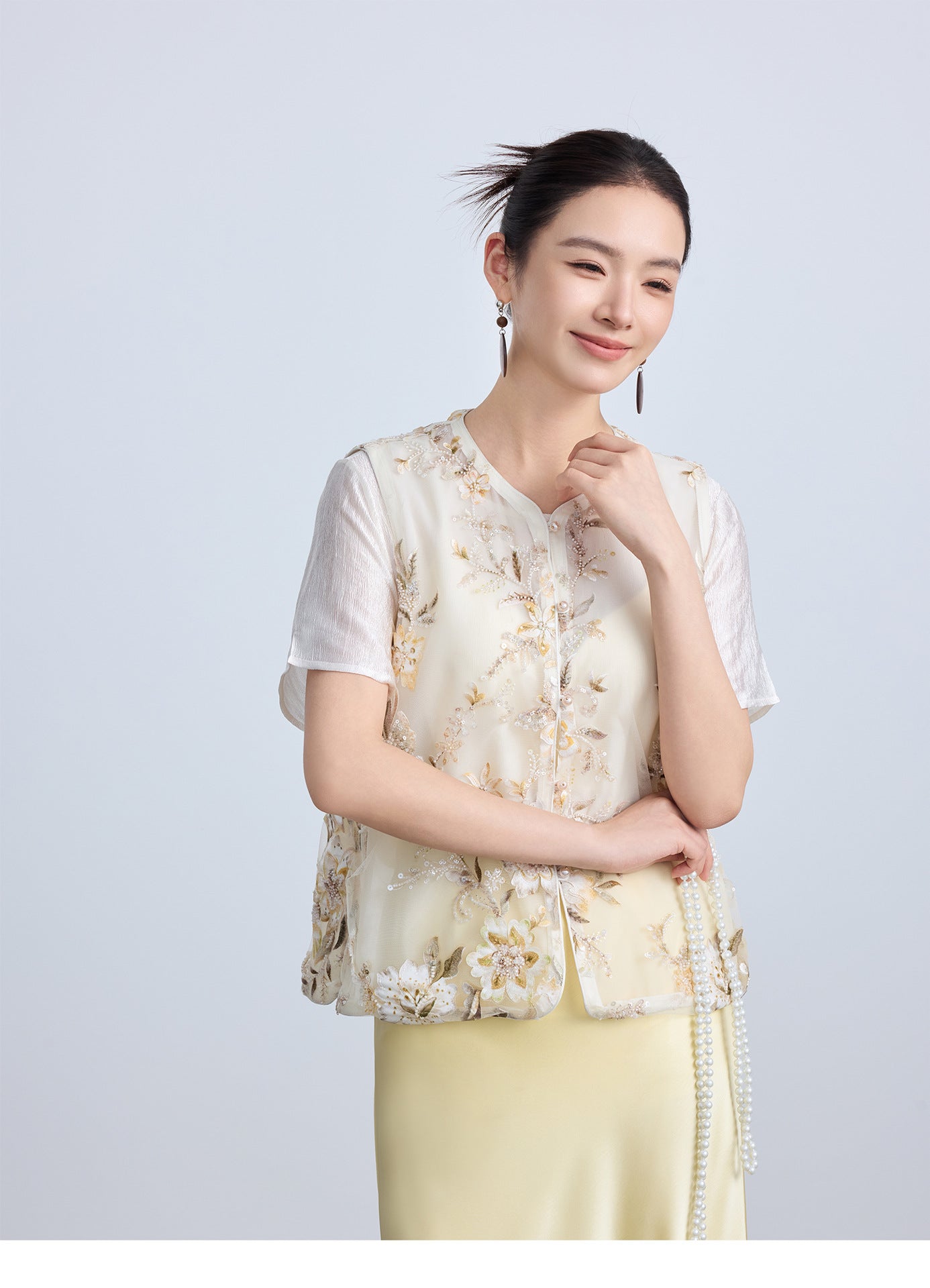 High-End Thin Organza National Style Tank Top