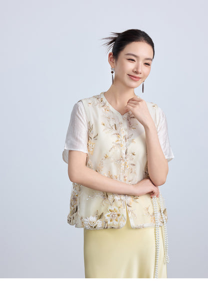 High-End Thin Organza National Style Tank Top