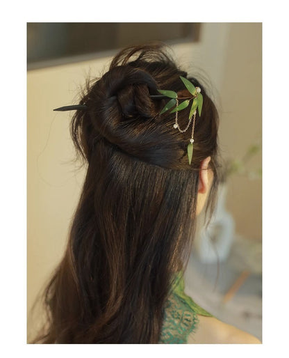 Bamboo Leaf Hairpin | New Chinese Style Tassel Hair Accessory for Women
