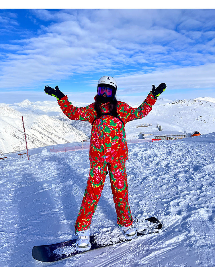 Northeast Floral Ski Suit Waterproof Jacket & Pants for Skiing