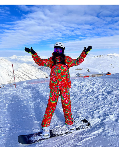 Northeast Floral Ski Suit Waterproof Jacket & Pants for Skiing