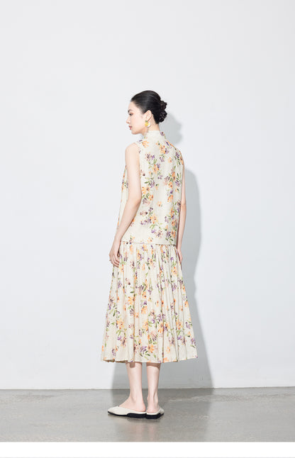 High-End Linen Sleeveless Button Top & Slimming Skirt for Women