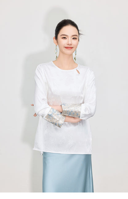 Elegant Spring Jacquard Hollow Shirt for Women