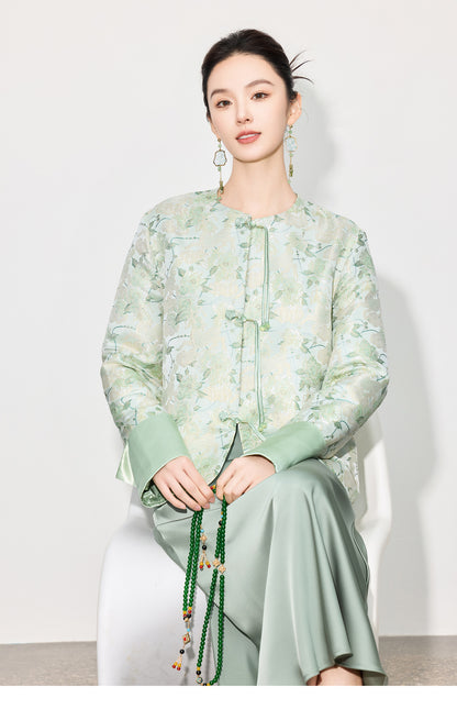 Elegant Chinese Style Long Sleeve Jacquard Top