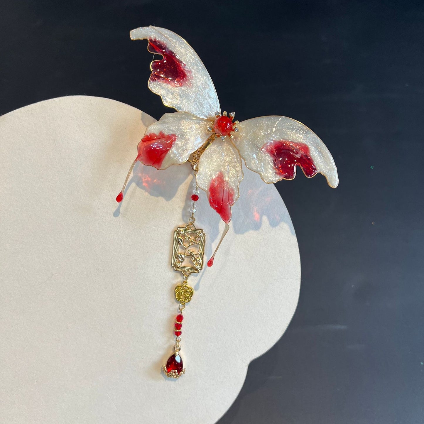 Ancient Style Handmade Liquid Flower Butterfly Hair Clip Hanfu Accessory