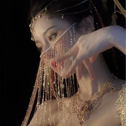 New Ancient Style Face Veil Exotic Dance Costume Tassel Hanfu Accessory