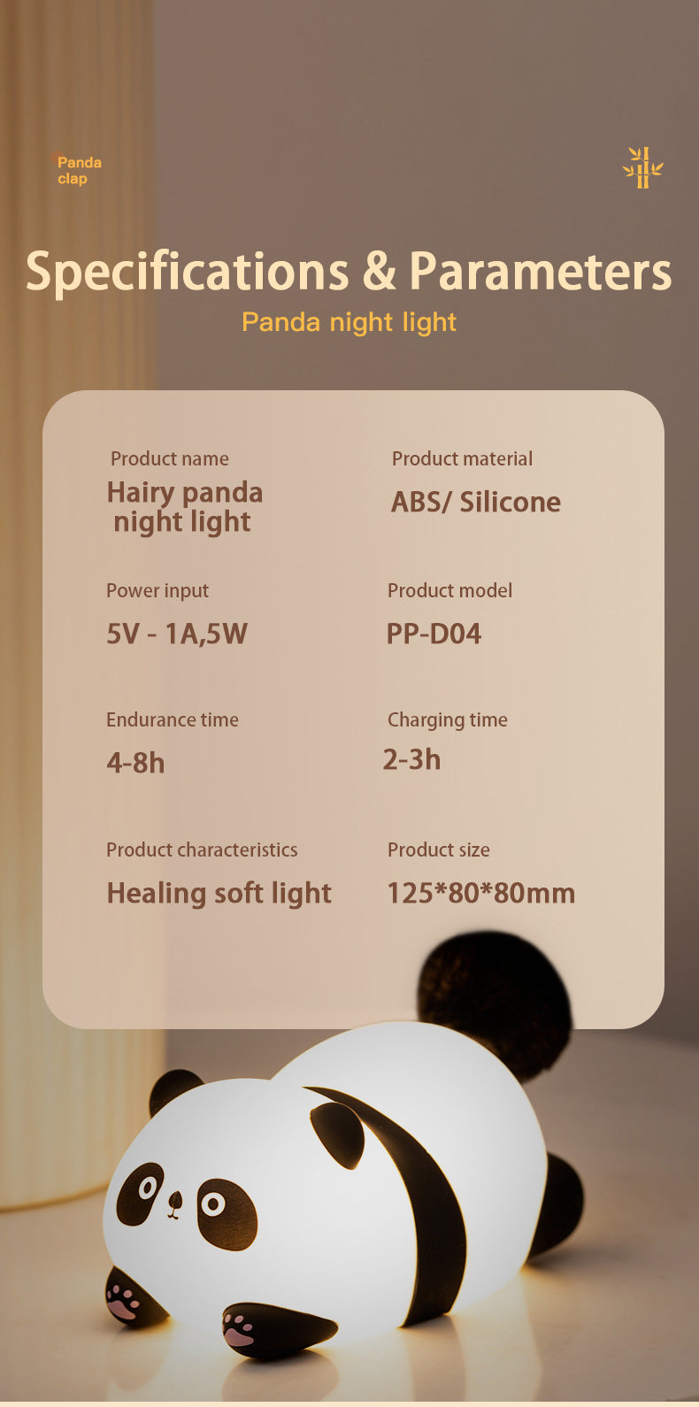 Furry Fun Panda Lamp USB Night Light Cute Bedside Gift Lamp