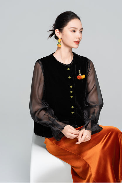 High-End 3D Pumpkin Velvet Vest for Women