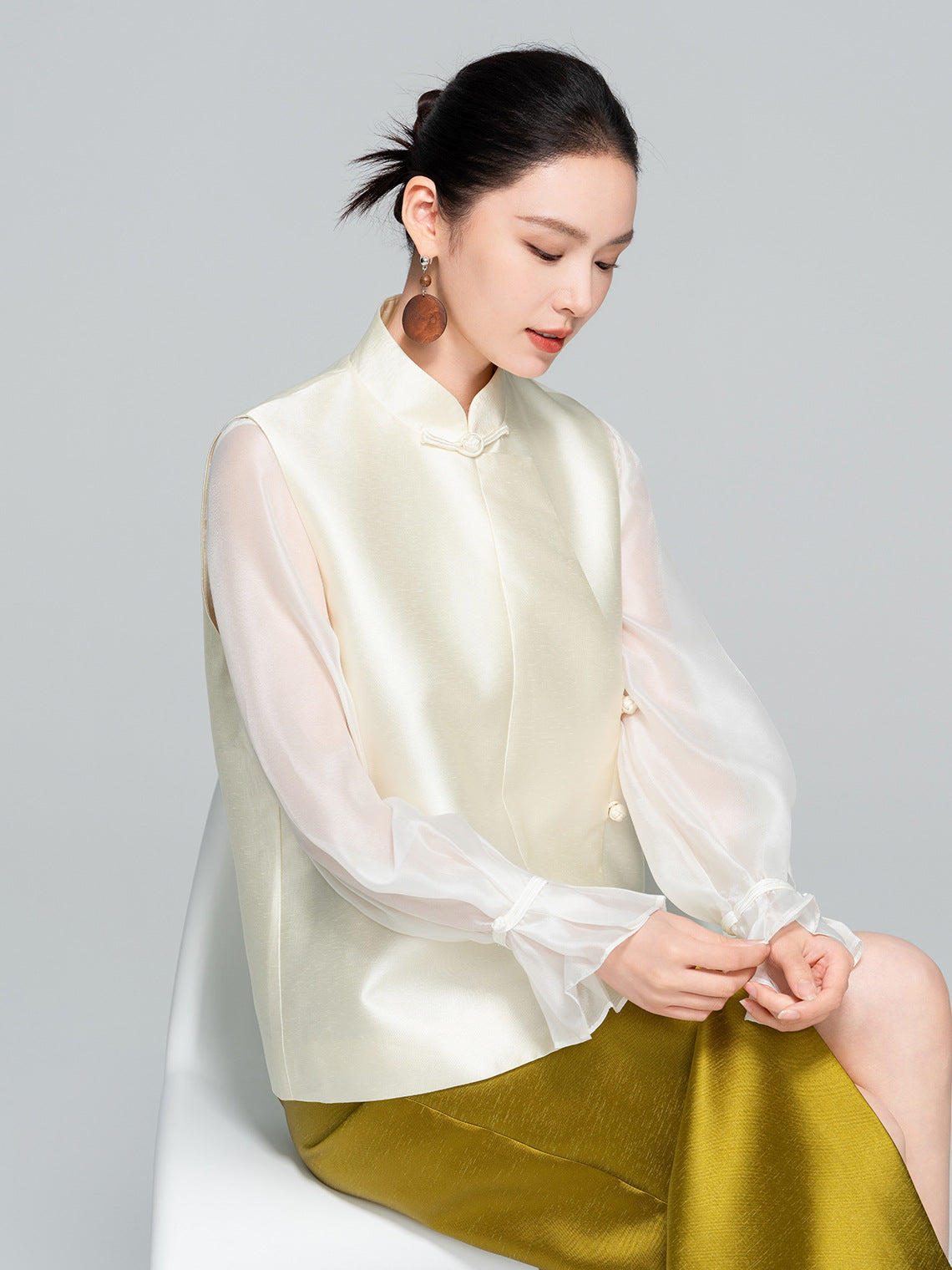 Layered Sleeveless Vest with Side Slit for Women