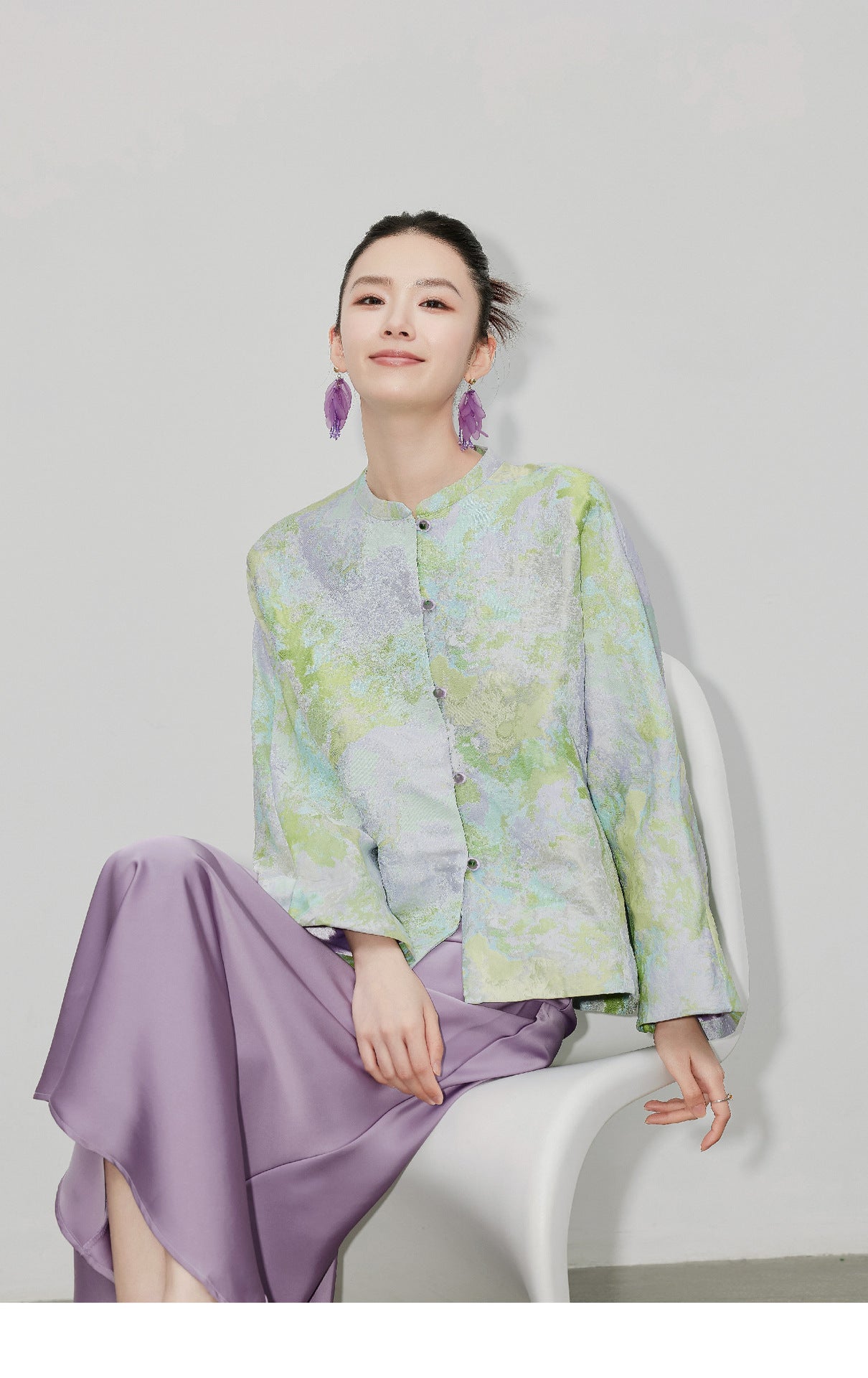 Purple Gradient Jacquard Shirt Jacket for Women