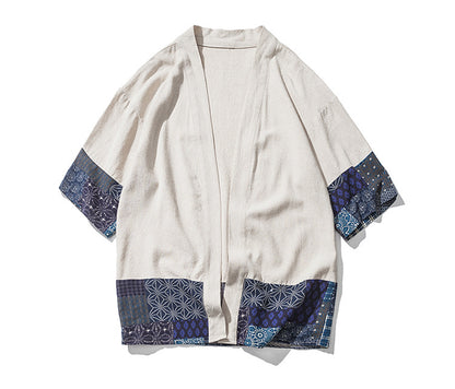 Summer Chinese Hanfu Cardigan Men’s Cotton Linen Patchwork Robe