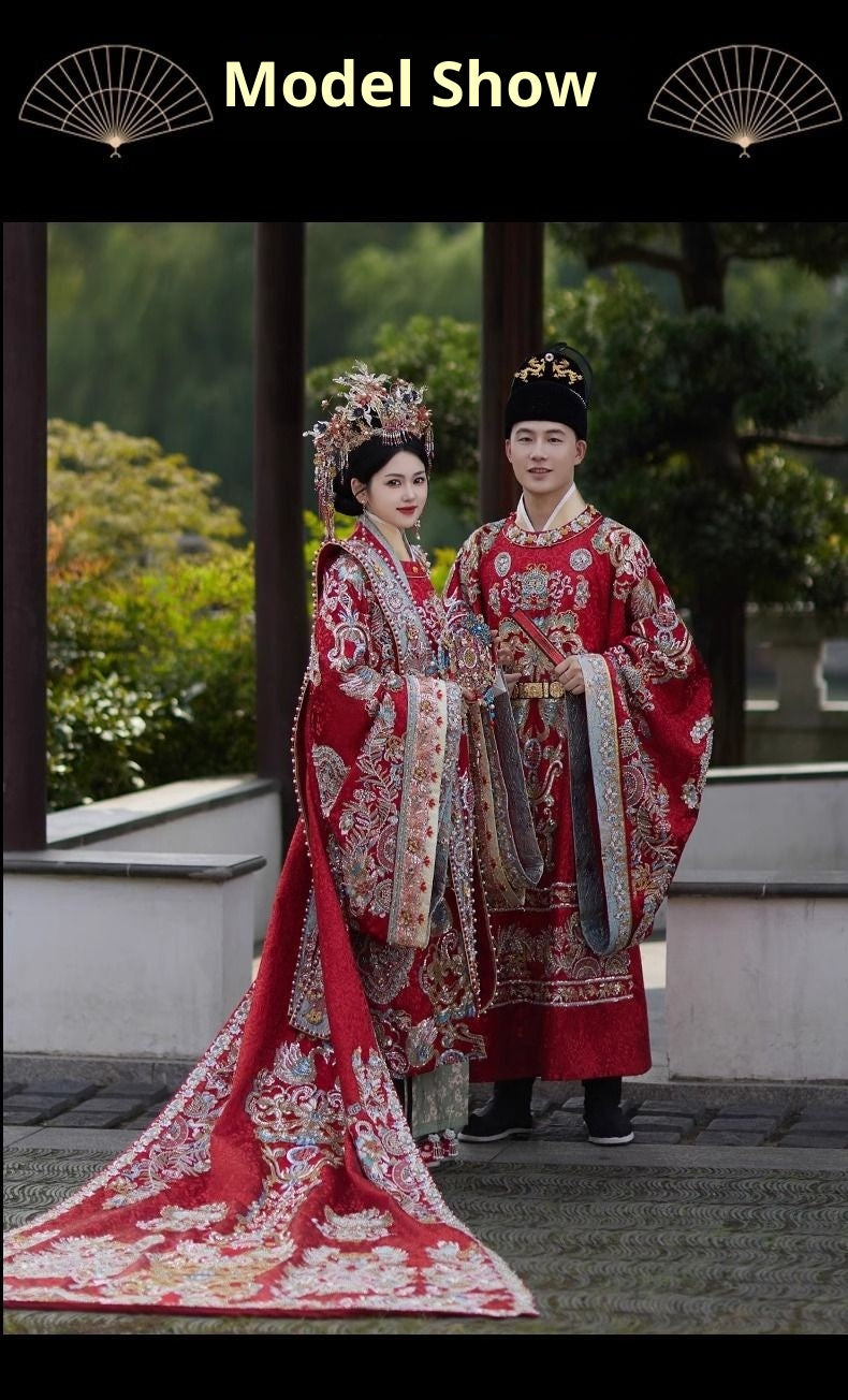 Ming Dynasty Hanfu Wedding Dress Set – Bride Phoenix Crown Xianpei
