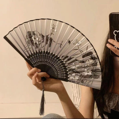 Hanfu Summer Folding Fan — Portable Mamian Skirt Dance Bamboo Fan
