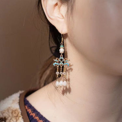 Ancient Style Ear Hooks | Elegant Chinese Style Ma Face Skirt Earrings for Women