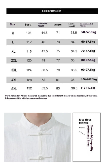 Chinese Style Mens Cotton Linen Shirt Half Sleeve Button Up Casual Top