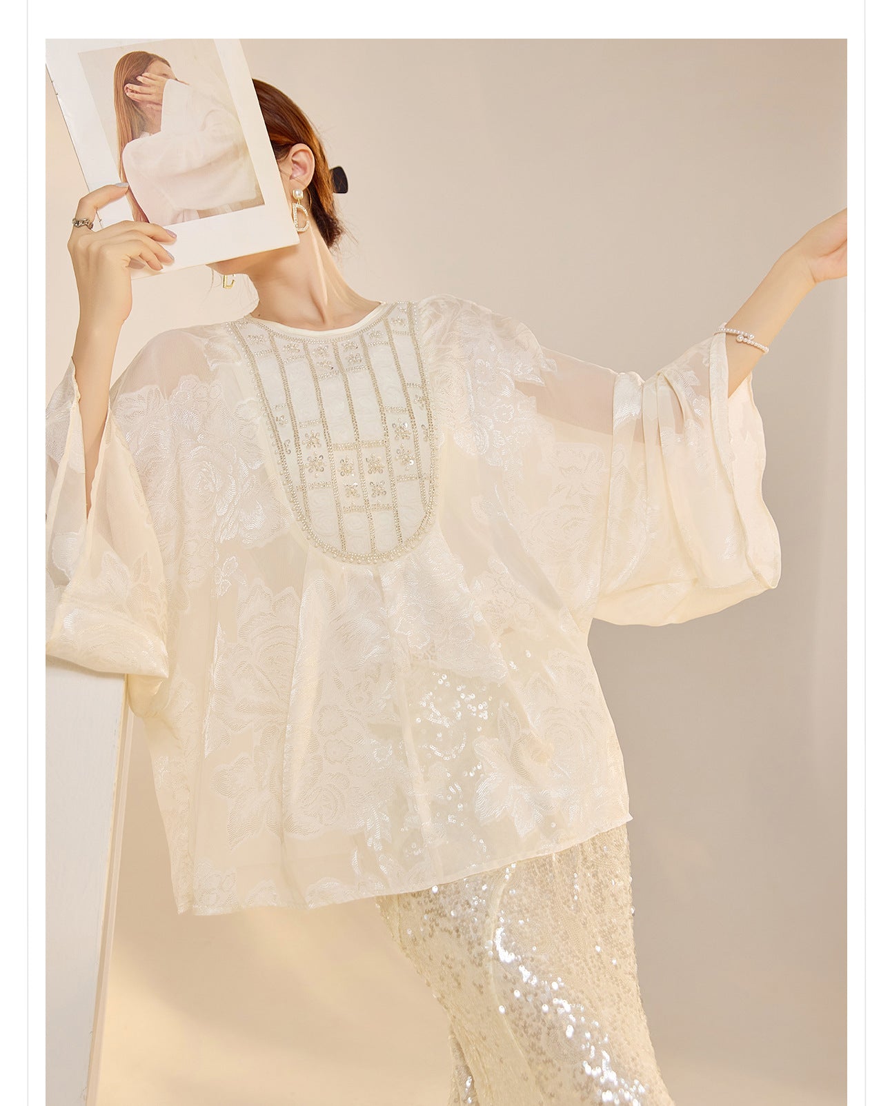New Chinese Style Beaded Embroidered High-End Blouse for Women