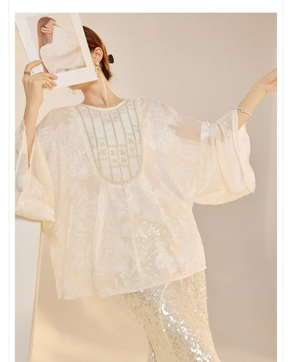 New Chinese Style Beaded Embroidered High-End Blouse for Women