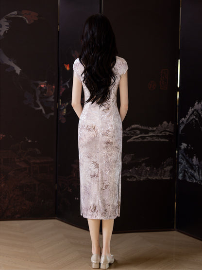 Improved Chinese Style Qipao – Everyday Wear Pink Velvet Dress