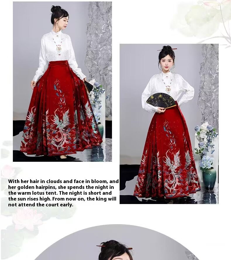 Ming Dynasty Hanfu Set — High Collar Shirt and Horse Face Skirt
