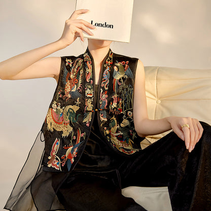 2026 New Chinese Style Silk Embroidered Mesh Patchwork Vintage Vest