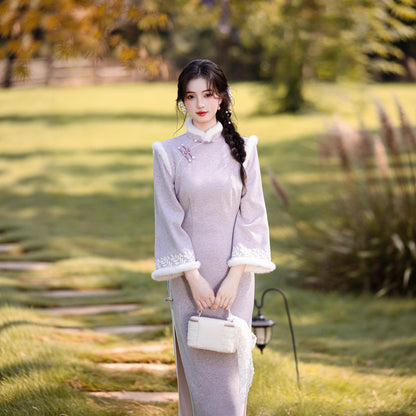 Embroidered National Style Qipao | Inverted Sleeve Winter Thickened Dress