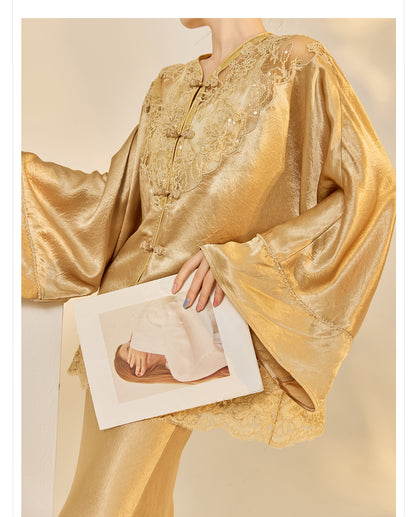 New Chinese Style Embroidered Jacket Skirt Set | Heavy Bead Lace Patchwork