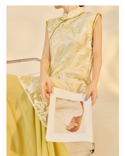 New Chinese Style Printed Cheongsam | Autumn Elegant Beaded Dress