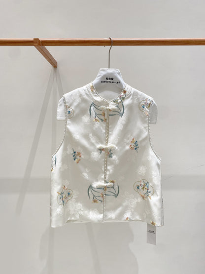 Jacquard Embroidered Stand Collar Vest