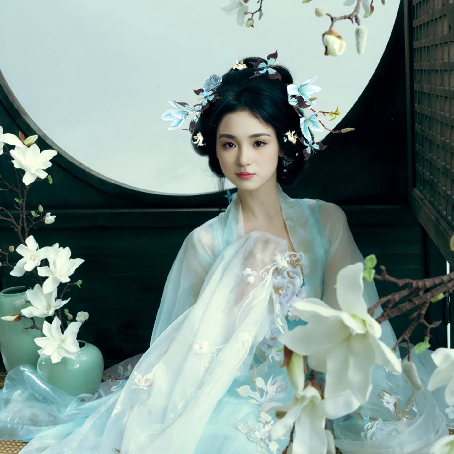 Ancient Style Magnolia Flower Hairpin Fairy Tassel Braided Hanfu Accessory