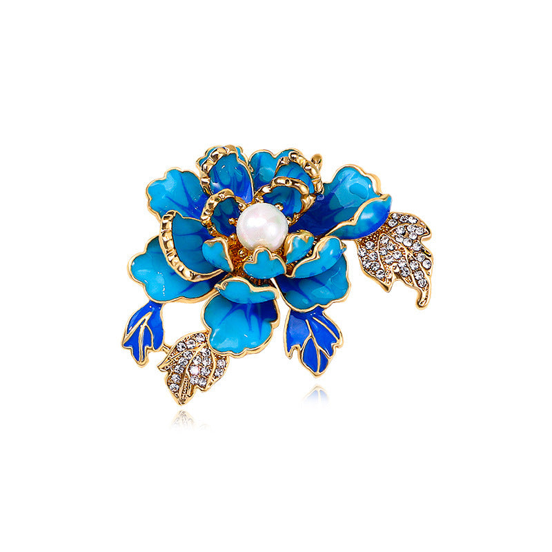 Handmade Enamel Peony Brooch — Luxury Chinese Style Cheongsam Pin