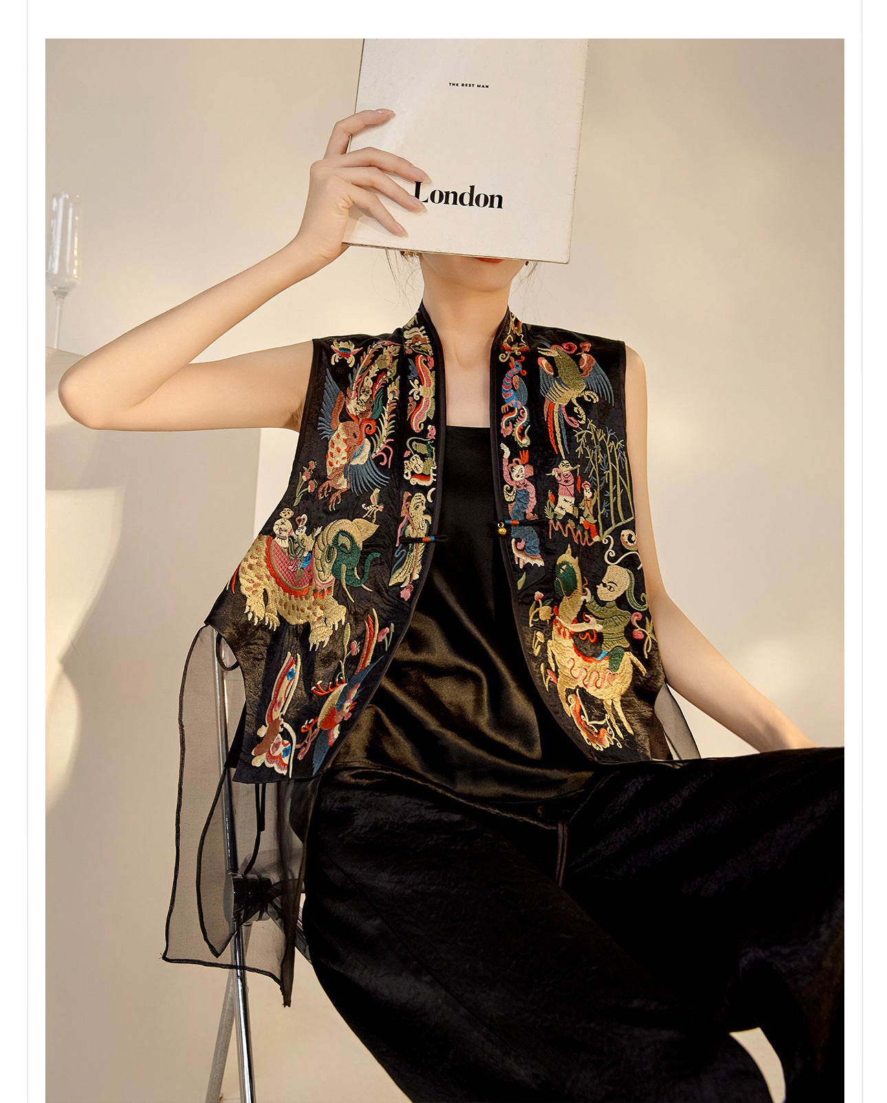 2026 New Chinese Style Silk Embroidered Mesh Patchwork Vintage Vest