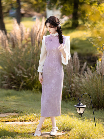 Thick Flared Sleeve Long Cheongsam | Youth New Chinese Style Winter Dress