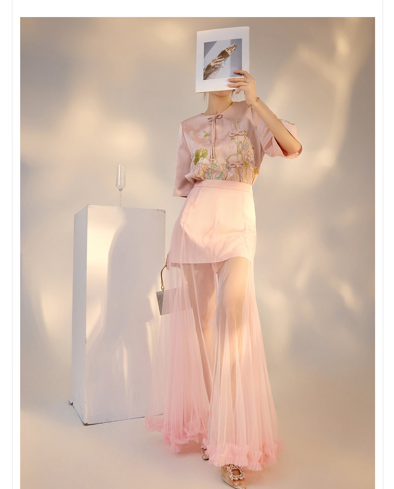 Summer New Chinese Style Embroidered Printed Top and Skirt Set