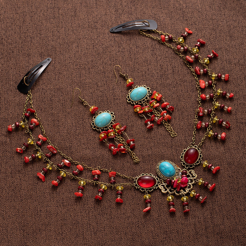 Exotic Ancient Style Hair Ornament Set | Hanfu Earrings Necklace Hair Accessory