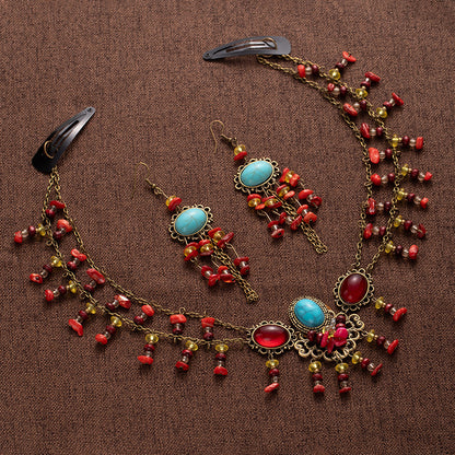 Exotic Ancient Style Hair Ornament Set | Hanfu Earrings Necklace Hair Accessory