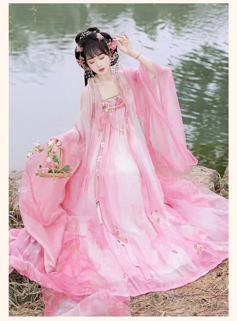 Tang Style Hanfu Set — Embroidered Ru Skirt & Large Sleeve Shirt