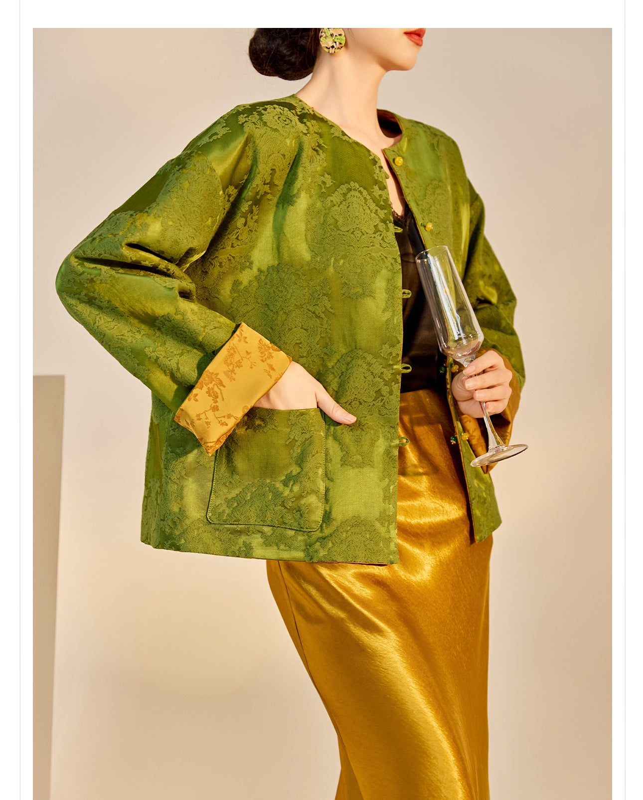 New Chinese Style Reversible Jacquard Elegant Top