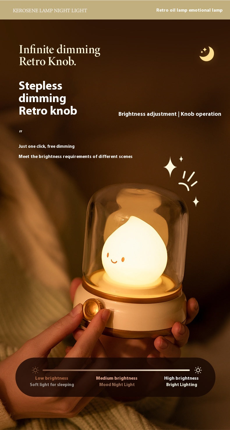 USB Rechargeable Night Light Vintage Oil Lamp Soft Light for Bedroom