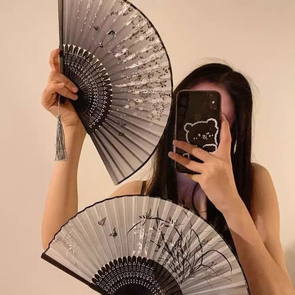 Hanfu Summer Folding Fan — Portable Mamian Skirt Dance Bamboo Fan