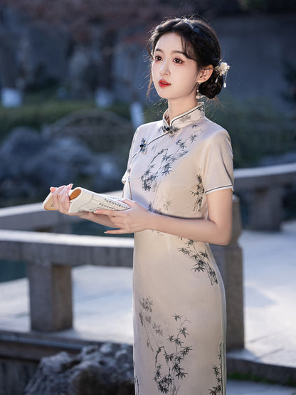 Asymmetrical Long Cheongsam – High-End Elegant Daily Dress